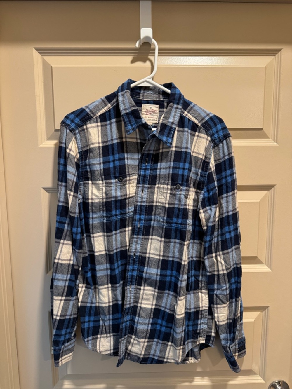 American Eagle Outfitters Blue and White Plaid Button-Down Shirt